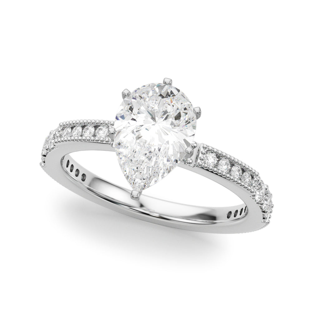 Silver Pear Solitaire with Pavé Band and Four-Prong Setting 2
