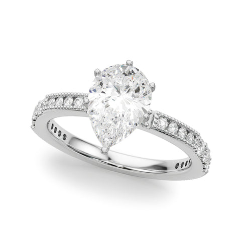 Silver Pear Solitaire with Pavé Band and Four-Prong Setting 2