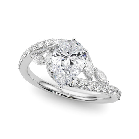 Silver Pear Solitaire with Pavé Twist Band and Four-Prong Setting 2