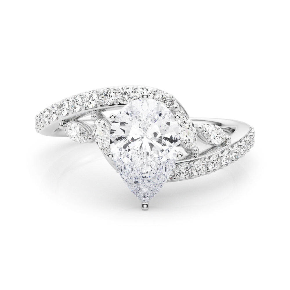 Silver Pear Solitaire with Pavé Twist Band and Four-Prong Setting