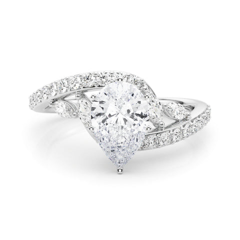 Silver Pear Solitaire with Pavé Twist Band and Four-Prong Setting