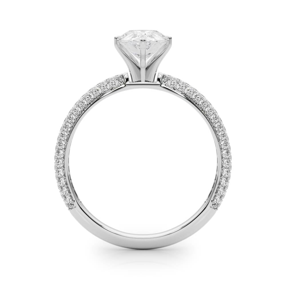 Silver Pear Solitaire with Pave Band and Four-Prong Setting 1