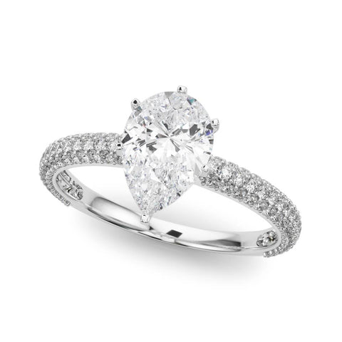 Silver Pear Solitaire with Pave Band and Four-Prong Setting 2