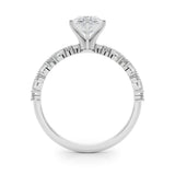 10K White Gold 2.60 Carat F VS1 Pear Solitaire with Side Stones, Pave Band, Four-Prong Setting