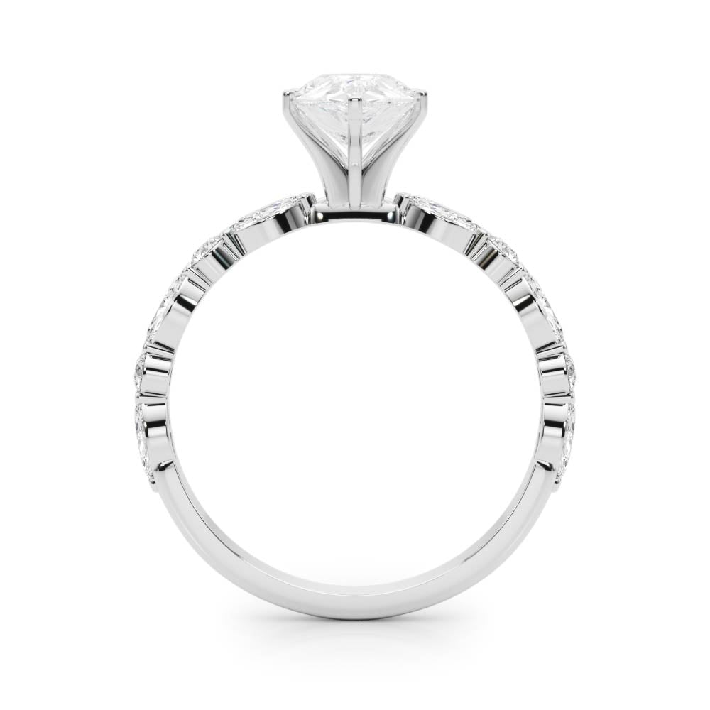 Silver Pear Solitaire with Side Stones on a Pavé Band and Four-Prong Setting 1