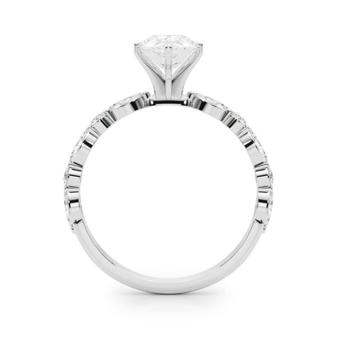 Silver Pear Solitaire with Side Stones on a Pavé Band and Four-Prong Setting 1