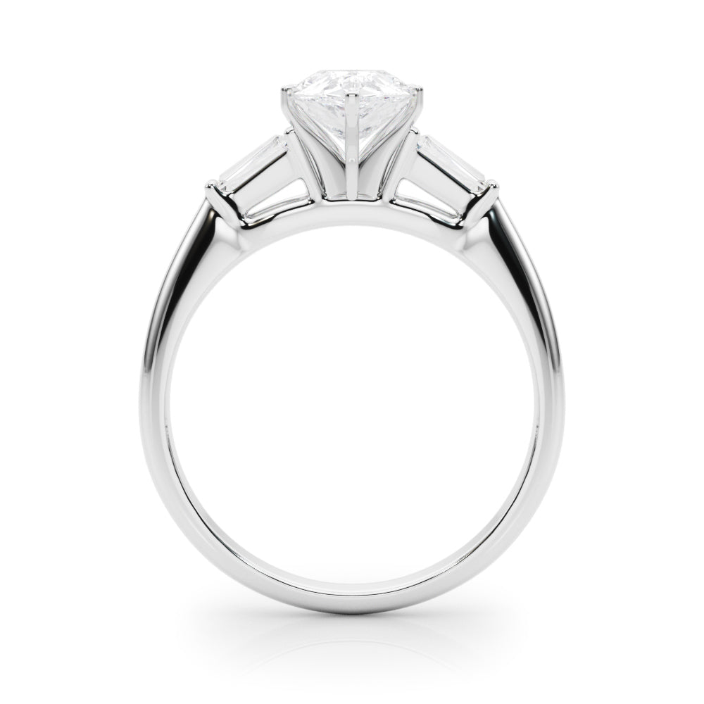 Silver Pear Solitaire with Tapered Baguette Side Stones on a Classic Band with Six-Prong Setting 1
