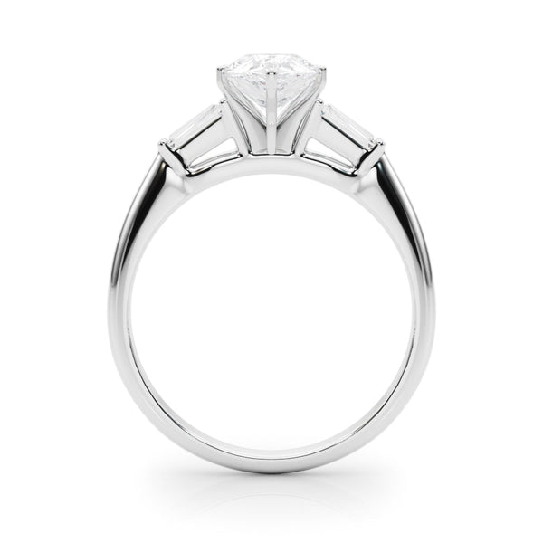 10K White Gold 4.02 Carat F VVS2 Pear Solitaire with Tapered Baguette Side Stones on a Classic Band with Four-Prong Setting