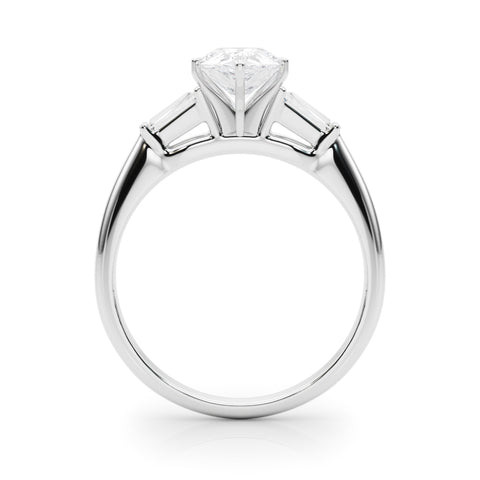 Silver Pear Solitaire with Tapered Baguette Side Stones on a Classic Band with Six-Prong Setting 1