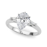 10K White Gold 4.02 Carat F VVS2 Pear Solitaire with Tapered Baguette Side Stones on a Classic Band with Four-Prong Setting