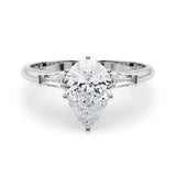 10K White Gold 4.02 Carat F VVS2 Pear Solitaire with Tapered Baguette Side Stones on a Classic Band with Four-Prong Setting