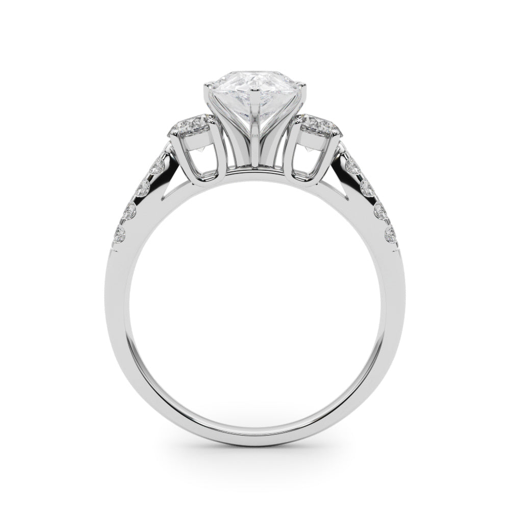 Silver Pear Three-Stone Diamond Ring with Pavé Split Shank and Four-Prong Setting 1