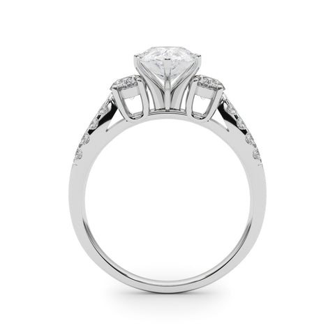 Silver Pear Three-Stone Diamond Ring with Pavé Split Shank and Four-Prong Setting 1