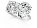 Silver Pear and Cushion Toi Moi Ring with Prong Setting and Micro Pave Band 1