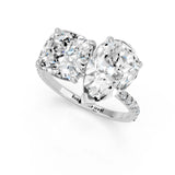 Silver Pear and Cushion Toi Moi Ring with Prong Setting and Pave Band 1