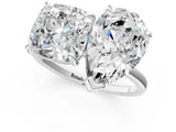 Silver Pear and Cushion Toi Moi Ring with Prong Setting and Plain Band 1
