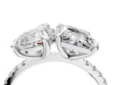 Silver Pear and Emerald Toi Moi Ring with Prong Setting and Micro Pave Band