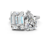 Silver Pear and Emerald Toi Moi Ring with Prong Setting and Pave Band