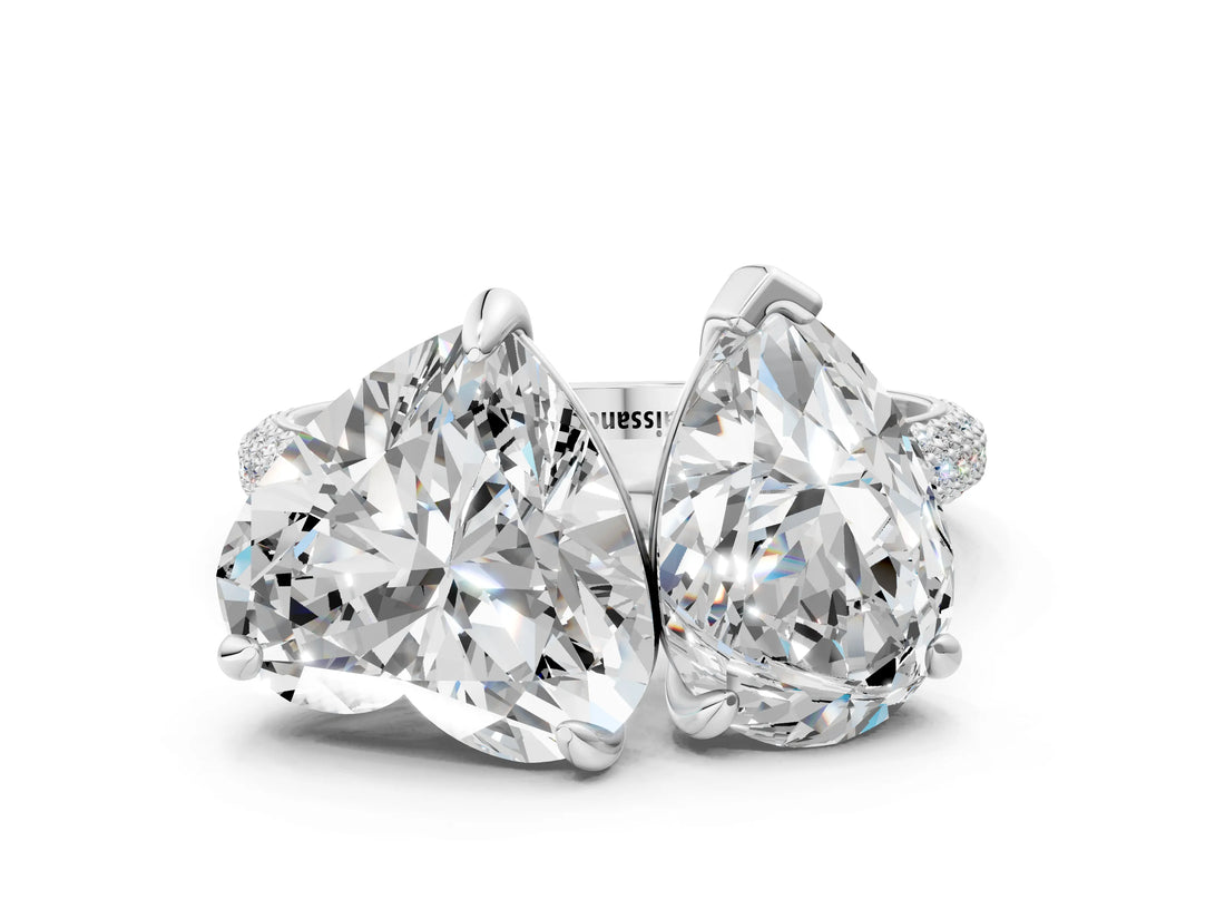 Silver Pear and Heart Toi Moi Ring with Prong Setting and Micro Pave Band
