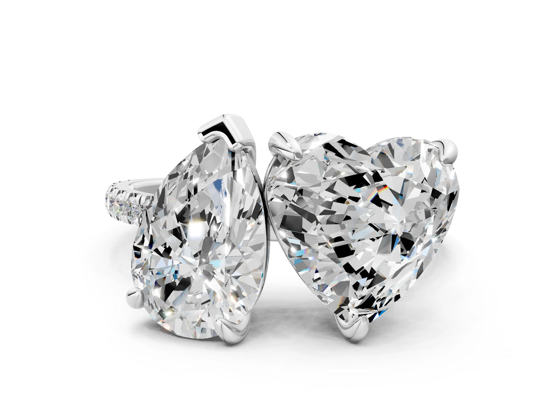 Silver Pear and Heart Toi Moi Ring with Prong Setting and Pave Band