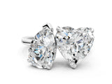 Silver Pear and Heart Toi Moi Ring with Prong Setting and Plain Band