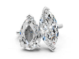 Silver Pear and Marquise Toi Moi Ring with Prong Setting and Plain Band