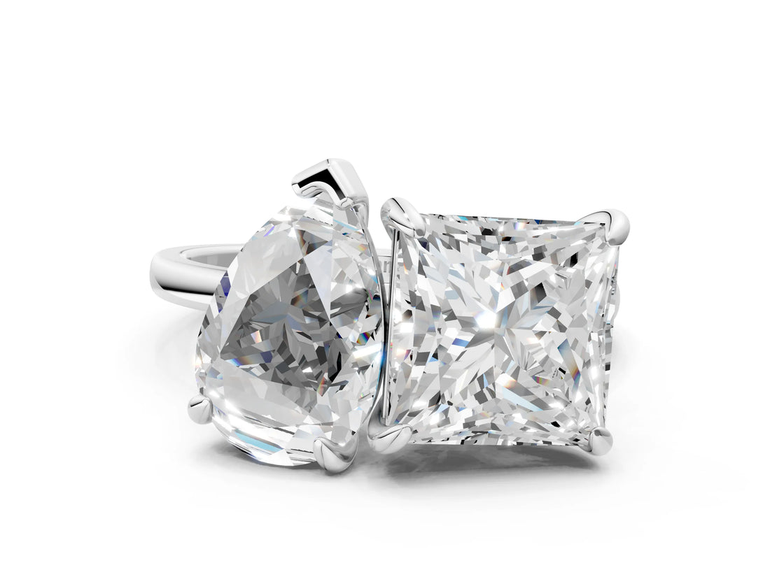 Silver Pear and Princess Toi Moi Ring with Prong Setting and Plain Band