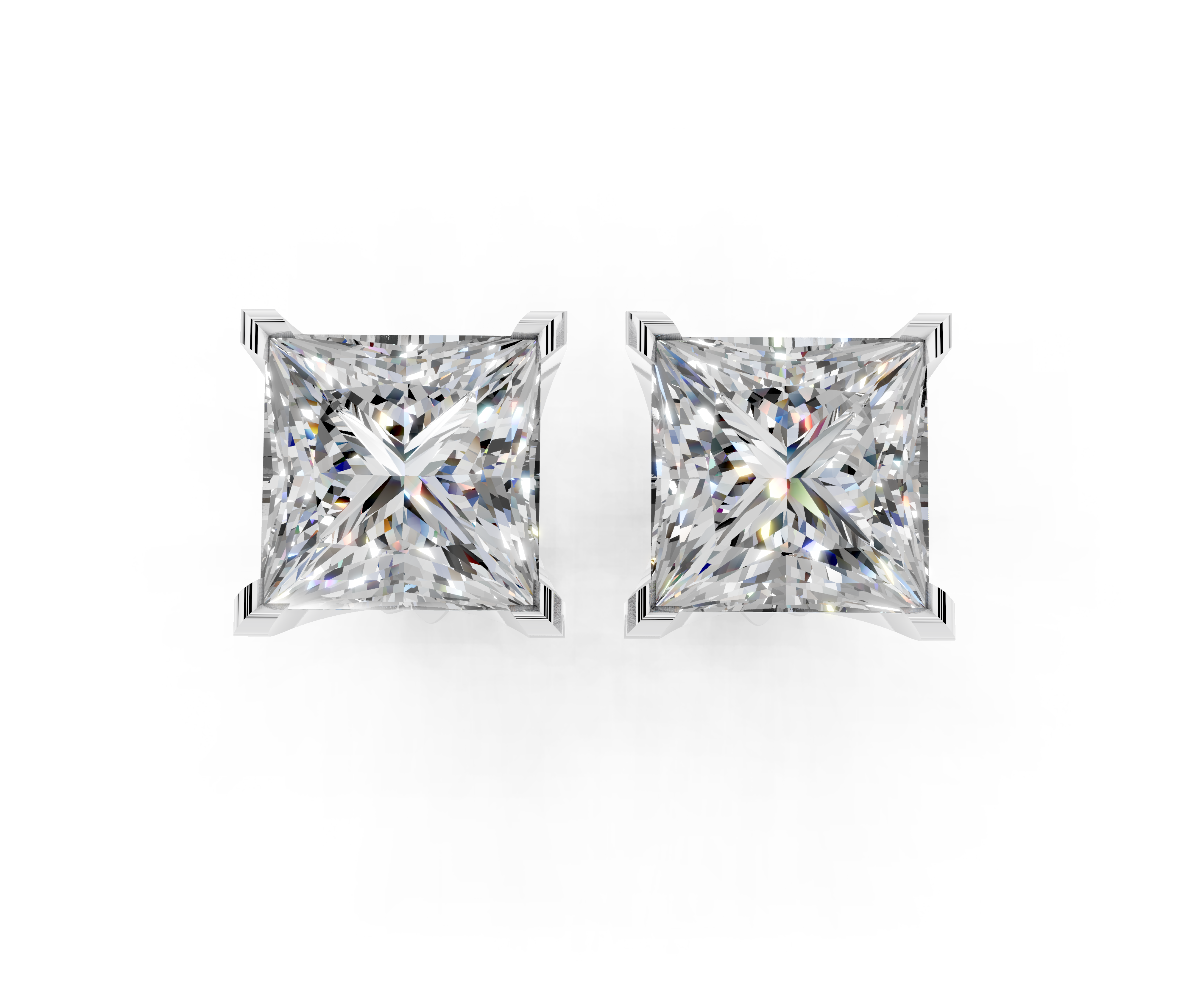 Silver Princess Brilliant Diamond Stud Earrings 1