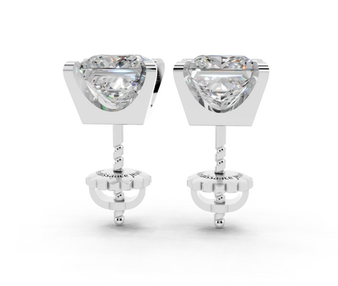 Silver 2.05 Carat E VS2 Princess Brilliant Diamond Stud Earrings
