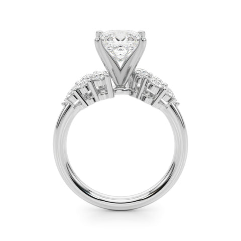 Silver Princess Cluster Diamond Engagement Ring with Pavé Band and Four-Prong Setting 1
