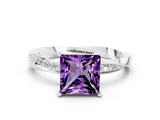 Silver Princess Cut Amethyst Engagement Ring with Side Stone Accents and Four-Prong Setting_12