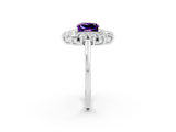 Silver Princess Cut Amethyst Floral Double Halo Engagement Ring with Prong Setting_122