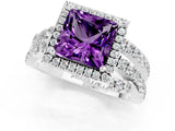 Silver Princess Cut Amethyst Halo Ring with Round Split Shank and Prong Setting_67