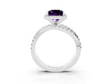 Silver Princess Cut Amethyst Halo Ring with Round Split Shank and Prong Setting_69