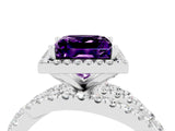 Silver Princess Cut Amethyst Halo Ring with Round Split Shank and Prong Setting_70