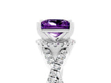 Silver Princess Cut Amethyst  Halo Twist Band Solitaire Prong Setting Ring_17