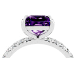 Silver Princess Cut Amethyst Pavé Solitaire Ring with Round Band and Prong Setting_46