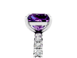 Silver Princess Cut Amethyst Pavé Solitaire Ring with Round Band and Prong Setting_47