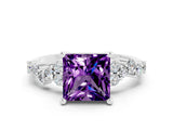 Silver Princess Cut Amethyst Scattered Round Accent Ring with Prong Setting_30