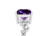 Silver Princess Cut Amethyst Scattered Round Accent Ring with Prong Setting_35