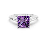 Silver Princess Cut Amethyst Solitaire Engagement Ring with Cathedral Setting and Four-Prong Mount
