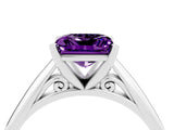 Silver Princess Cut Amethyst Solitaire Engagement Ring with Cathedral Setting and Four-Prong Mount_4