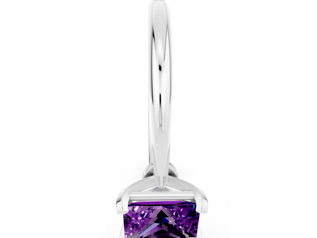 Silver Princess Cut Amethyst Solitaire Engagement Ring with Classic Band and Four-Prong Setting_12