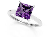 Silver Princess Cut Amethyst Solitaire Engagement Ring with Classic Band and Four-Prong Setting_13