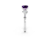 Silver Princess Cut Amethyst Solitaire Ring with Crossover Gallery and Round  Pavé Band_50