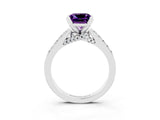 Silver Princess Cut Amethyst Solitaire Ring with Crossover Gallery and Round  Pavé Band_51