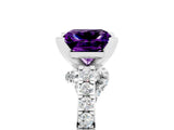 Silver Princess Cut Amethyst Solitaire Ring with Crossover Gallery and Round  Pavé Band_53