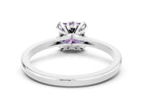 Silver Princess Cut Amethyst Solitaire Ring with Flower Prong Setting and Classic Band