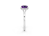 Silver Princess Cut Amethyst Solitaire Ring with Flower Prong Setting and Classic Band_2