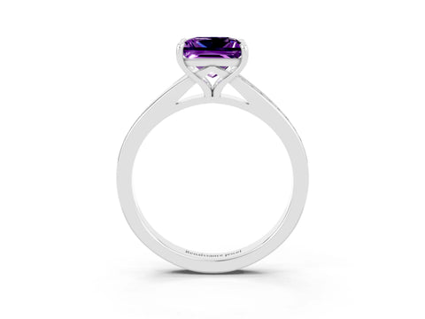 Silver Princess Cut Amethyst Solitaire Ring with Pavé Band and Prong Setting_15